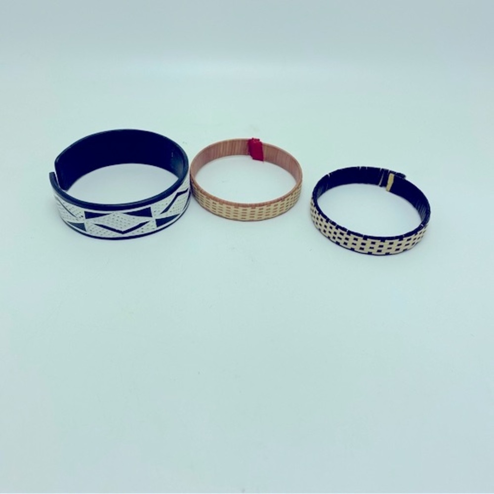 Set of 3 Bracelets 2 Bamboo 1 Black/White Plastic